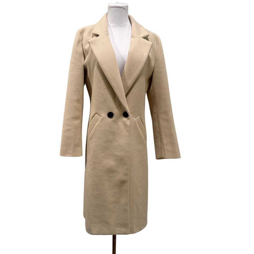 Cream Wool Blend Long Coat Womens Double Breasted Small Old Money Quiet Luxury